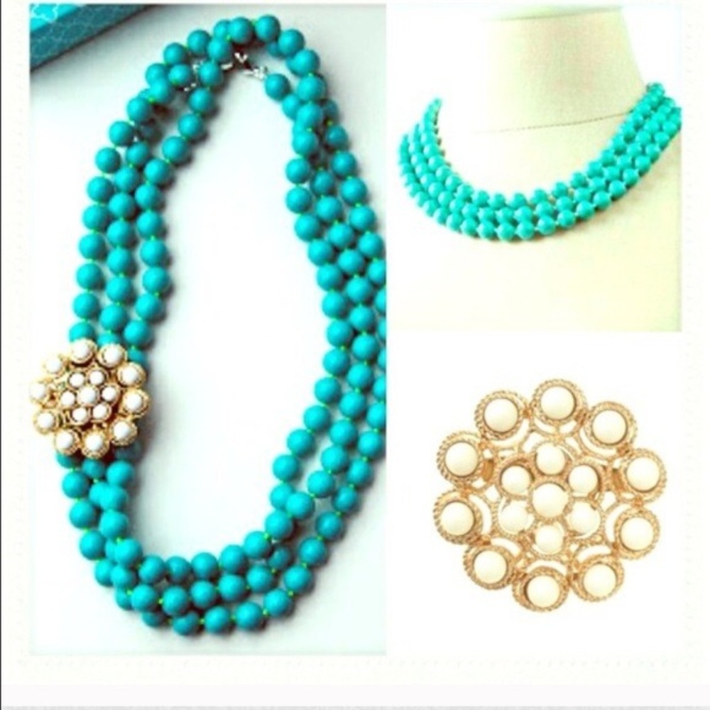Stella & Dot Turquoise Beaded Necklace and Broach